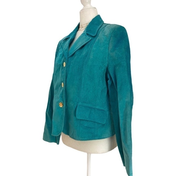 Burberry Turquoise Suede Jacket with Insignia Buttons VTG - Picture 4 of 10